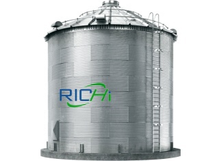 A 40-cubic-metre stainless steel granule storage silo.