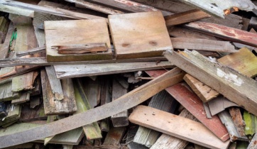 Piles of discarded wooden planks