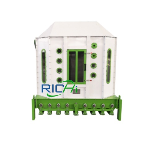 Square high-capacity biomass pellet cooling bin front