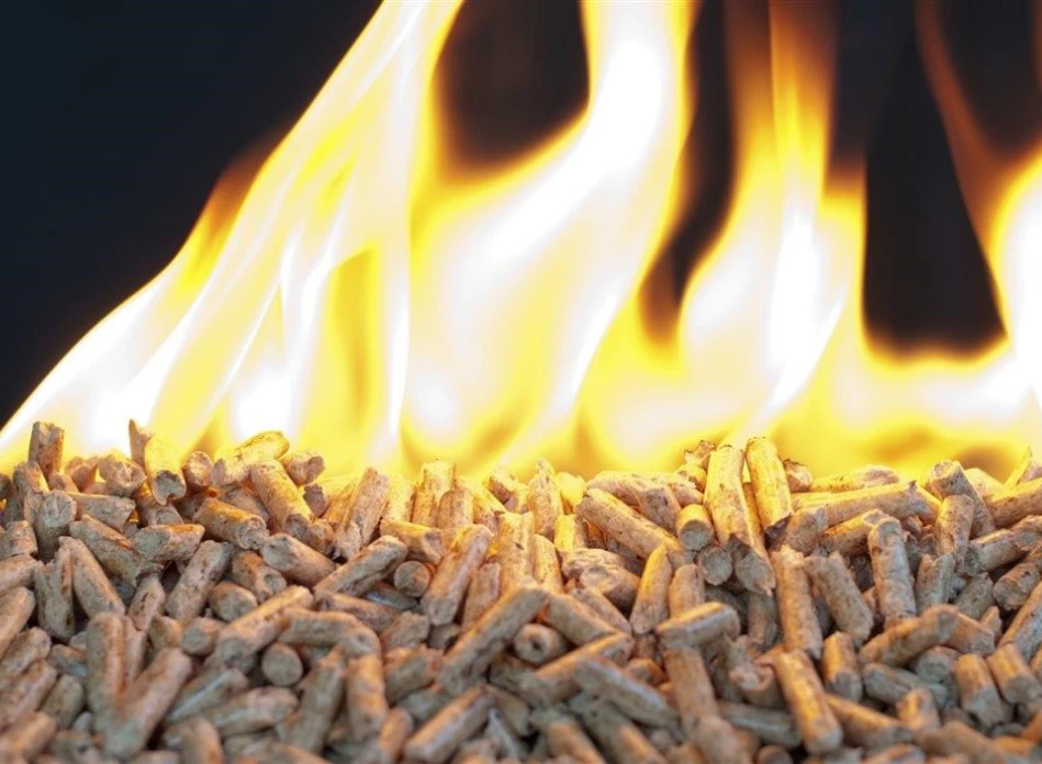 Straw pellet burning.