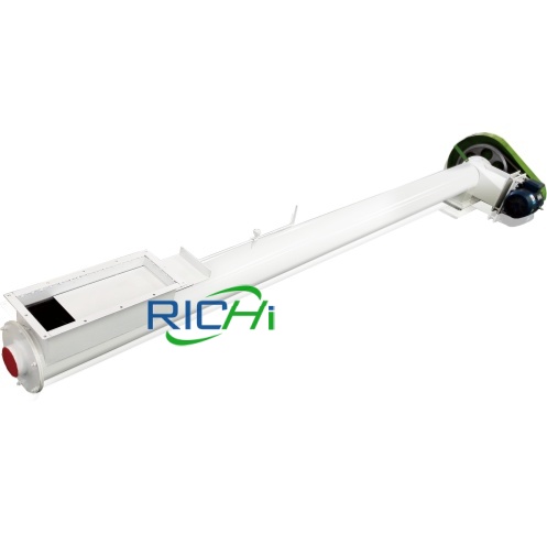 A white extended screw conveyor.