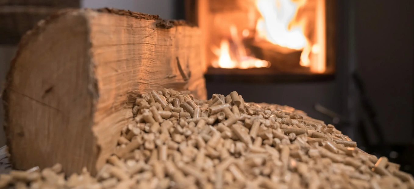 wood pellets and log