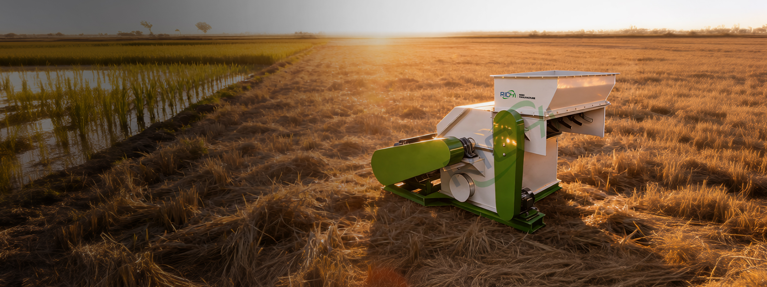 paddy straw shredder machine in the rice fields